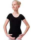 tanzmuster Ballettanzug Mädchen Kurzarm - Sally - aus weichem Baumwollstoff - Ballett Trikot Ballettbody in schwarz, Größe 164/170