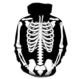 Beokeuioe Kapuzenpullover Skelett Druck Sweatshirt mit Kapuze Langarm Pullover Lose Langarmshirt Halloween Hoodie Herren Muster Oberteile Hemd Entsetzen Bedruckt Kapuzenp