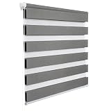WOLTU Doppelrollo Klemmfix ohne Bohren Holzlook Grau B55 x H150 cm, Duo Rollo Zebrarollo Fensterrollo Klemmrollo Seitenzugrollo Easyfix lichtdurchlässig & verdunkelnd Rollos für Fenster und Tü
