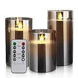 YMing LED Flammenlose Kerze mit Fernbedienung und Timer, 4in 5in 6in, 3er-Set batteriebetriebene mit beweglichen Wick Dancing Flames für Bad Deko, Deko Wohnzimmer, Tischdeko W