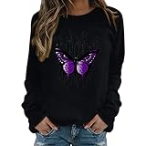 Sweatshirts für Damen, lässig, Rundhalsausschnitt, langärmelig, Tunika, Tops, Herbst, modisch, bedruckt, Workout-Bluse, klassische Grafik-T-Shirt, Pullover, Tunika, Bluse, Shirts, Schwarz A, XL