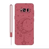 Sunrive Hülle Kompatibel mit Samsung Galaxy S8 Case,matt Handyhülle Schutzhülle Etui TPU Rückseite (rot) +1xHandykette H