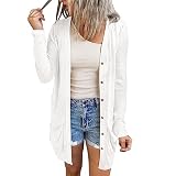 Skang Sommer Tunika Damen Luftig Einfarbiges Oberteil Für Damen Mit Langen Ärmeln, Strickjacke, Leichter Mantel (Mit Knöpfen Und Taschen) Pullover Damen S
