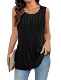 Bliwov Damen-Tanktop mit Ösen, Stickerei, plissiert, 2024, Frühling, Sommer, Rundhalsausschnitt, ärmellos, lockere Workout-Kleidung, Basic-Shirt, Schwarz, M
