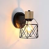 Lightess Wandleuchte Innen Industrial Wandlampe Metall Cage E27 Wandstrahler Retro Schwarz Verstellbare Wand Lampen für Wohnzimmer Schlafzimmer F