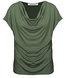Van Der Rich ® - T-Shirt mit Wasserfallkragen Kurze Ärmel - Damen (Khaki, M)
