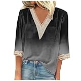 HOOUDO Sale Angebote Blitzangebote Damen-Shirts, Trendige Sommer-Shirts mit 3/4-Ärmeln, Spitze, V-Ausschnitt, Elegante Oberteile, Trendige Urlaubsblusen mit Blumenmuster Da Sale Angebote Bestellung