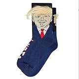 N / A 2 Paar Trump Cotton Socken Lustige bedruckte Socken Gelbe Perücke Ausgefallene Socken Zufällige Farb