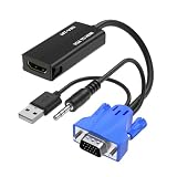 MT-VIKI VGA auf HDMI Adapter mit Audio 1080P VGA zu HDMI Konverter Alter PC zu TV Monitor VGA Stecker to HDMI Buchse Converter für Ältere Laptop USB-S