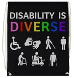 Pinitotee Disability Is Diverse Rainbow Pride Unisex Schwarzer Sportbeutel String Sack