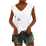 KOG Bluse Damen Elegant Drucken Tshirt T-shirt Casual V-Ausschnitte Tunika Weste Frauen Mode Motiv Vintage Frühling Kleidung Oberteil Bekleidung Fraun Locker Sommer Tank Top White M