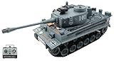 efaso Ferngesteuerter Panzer German Tiger I grau Maßstab 1:18, RC Panzer mit Schussfunktion Rauch und Sound RTR mit LED L