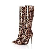 GIARO MILA Premium Stiefel für Damen - elegante High-Heels - Kniestiefel mit hohem Absatz - Damenstiefel - Stöckelschuhe für Frauen - erhältlich in 21 Farben (Leo Glanz, numeric_46)
