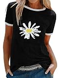 Dresswel Damen-T-Shirt, Sonnenblumen-Motiv, Rundhalsausschnitt, kurze Ärmel, Sommer-Top Gr. X-Large, Schw
