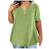 Tshirt Damen Oversize V-Ausschnitt Kurzarm Shirt Bluse Sommer Einfarbig Freizeit T-Shirt Große Größen Oberteile Für Frauen Lose Lässig Leicht Luftig Tops Basic Bequem Sportshirt Mit T