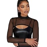 Mesh Crop Tops für Damen, schwarzes, langärmliges Crop-Top mit Stehkragen, sexy, durchsichtiges Shirt-Top, schmale Passform, Mesh-Top für Schwimmen, Strand, Club, Yoga, Sp
