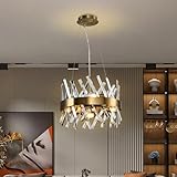 LQWELL® Kronleuchter 6-Licht E14, Industrie Chandelier, Modern Pendelleuchte Hängeleuchte für Wohnzimmer Schlafzimmer Esszimmer Gang Cafés Bar Studio, Kristall Deckenlampe, Champagner G