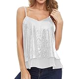 Tank Top Damen Glitzer Pailletten Spaghettiträger Tank Tops Oberteil Party Sparkle Shimmer Trägershirt Silvester Valentinstag Blusen Top Shirt Elegant Vintage Ärmellose W