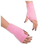 FGUUTYM fingerlose warm gestrickte Frauen Winter warme Handschuhe mitten halten weiche Ärmelhandschuh Fischlandschmuck (Pink, One Size)