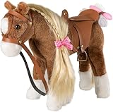 BEJOY Plüsch Pferd Spielzeug, Kämmpferd Plüschpferd Plüsch Spielzeug mit Sattel, Zaumzeug und Baumwolltuch, Pretend Play Pferd Geschenk für Mädchen Kinder, 28cm B