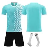 Fußball Trikot Personalisiert für Kinder, Team-Trikot Kinder Set mit Fussballtrikot Shorts und Socken für Herren/Jungen, Sportartspezifische Bekleidung