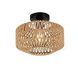 YIKEGE LICHT Vintage Boho Rattan Lampe Deckenleuchte Hängelampe - Rustikal Deckenlampe Korb Lampenschirm Badezimmerlampe Badlampe Wandlampe - E27 Industrielle Deckenleuchten für Küche S