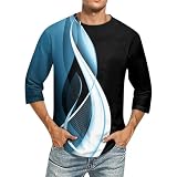 Generisch Longshirt, Tshirt Herren Modern T-Shirts Für Vintage 3/4 Ärmel T Shirts Männer Hip Hop Mit Rundhals Shirt (M, Blue)