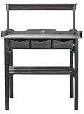 mgc24® Pflanztisch mit verzinkter Arbeitsplatte - 78x38x112cm aus Kiefernholz Anthrazit/Grau, mit Abstellboden / 3 Schubladen / 3 Haken und Oberleiste - für Garten Balkon T