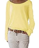 ZIOOER Damen Pulli Langarm T-Shirt Rundhals Ausschnitt Lose Bluse Langarmshirts Hemd Pullover Sweatshirt Oberteil Tops Shirts B Gelb M