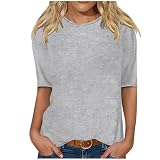 Damenbluse, halblange Ärmel, Freizeithemden, Pullover, lockere Bluse, 001 + Grau, L