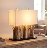 levandeo Lampe Holz 16x35cm 40cm hoch Tischlampe Tischleuchte aus recyceltem Treibholz Holzlampe Unikat Handarb
