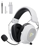 Mytrix Tac Master 2,4 GHz kabelloses Gaming-Headset mit Mikrofon mit Geräuschunterdrückung für PC, PS4, PS5, Mac, Bluetooth 5.3 Gaming-Kopfhörer mit RGB-Licht, Surround-Sound, 48-Stunden-Akku Weiß