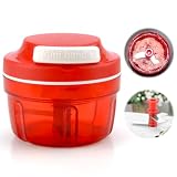 DAWRIS Zwiebelschneider Manuell Rot Zwiebel Zerkleinerer mit Seilzug Zwiebelhacker Küche Zwiebeln Schneider Onion Cutter Chopper Gemüseschneider Haushalt Gemüsehacker Shredder Fleischmix
