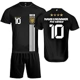 DE FANSHOP Original Personalisiertes Fussball Trikots in Schwarz. Deutschland Trikot Set mit Hosen EM 2024 mit eigenem Namen Herren Damen Jungen Kinder Geschenke für Fans der Nationalmannschaft 5DB
