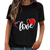 Zipfel Kurzärmliges Frühlings-Sommer-Valentinstag-T-Shirt mit losem Rundhalsausschnitt und bedrucktem Muster Winterjacke Damen Lange Ärmel (Black, M)