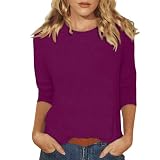 Damen T-Shirt 3/4 Arm T-Shirt Mit 3/4 Arm Damen Damen Elegant Oberteil Shirt 3/4 Arm Festliche Bluse Rundhals Lässig T-Shirt Baumwolle Tee Tops Leichte Vintage Sommershirt Weich Bequem Shirt XXL