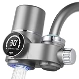 HOTUT Wasserfilter für Wasserhahn, Edelstahl Leitungswasserfilter, Wasserfilter Trinkwasser Mit Blaulicht, Trinkwasserfilter für Entfernt Chlor, Schwermetalle und Schlechten Geschmack