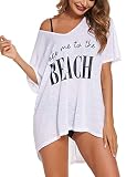 AI'MAGE Pareos Strandkleider Für Damen Strandponcho Bademode Sommer Badeanzug Bikini Cover Up Blau Badekleid Boyfriend-Stil Oversize Strandbluse Lose,Weiß,XL
