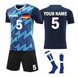 Individuelles Fußballtrikiot Benutzerdefiniert Trikot Set Kinder Erwachsene mit Namen, Kinder Fußball Set Herren Trikots Shorts Socken S