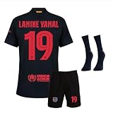 IHIMI Barcelona Lamine Yamal, #19 Sets Schwarz Trikot Kinder Socks und Shorts Sporttrikot, Trikot für Kinder,Fußballtrikot Trainingstrikots, Kinder Trikot Mit Kurz Fußballfans (152)