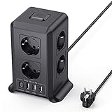 Mehrfachsteckdose mit Schalter, Sameriver 8 Fach Steckdosenleiste Steckerleiste mit 4 USB, Mehrfachstecker Überspannungsschutz, 2M Verlängerungskabel Steckdosenturm für Zuhause,Bü