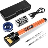 KKMOL Akku Lötkolben-Set, USB Wiederaufladbar Lötkolben mit LED, Temperatur Einstellbare 330 ℃-450 ℃, 3 Lötspitzen, Lötkolben, Lötdraht, Lötpaste, Professionelles Sicheres Komplettes Lötkolb
