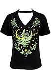 Herbal Choker Top Damen Capsleeve Tshirt, Schwarzes T-Shirt mit Okkulter Dunk