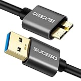 SUCESO USB 3.0 Micro B Kabel USB 3.0 Stecker auf Micro B Stecker Datenkabel Externes Festplattenkabel Kompatibel mit Toshiba, WD, Seagate Festplatte, Samsung Galaxy S5/ Note 3/Note Pro 12,2 usw(0.5M)