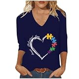 Ayhuang Freizeithemd Damen Oversized 3/4 Ärmel Langarmshirt Atmungsaktive Gedruckt Damenbluse Freizeit Weich Hemdbluse Große Größen V-Ausschnitt Longshirt Lässiges Vintage B