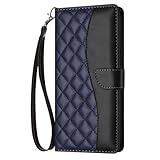 VQWQ Handyhülle Kompatibel mit Samsung Galaxy S6 Edge - Gitter Schutzhülle Leder Tasche Flip Klapphülle Magnetic Handschlaufe Mit 3 Karten-Slot Wallet Cover für Samsung Galaxy S6 Edge [HX] -B