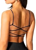 TZLDN Damen Workout rückenfreier Sport-BH Abnehmbare Gepolsterte Träger Low Impact Open Back Bras Gym Yoga Crop Tank Top, #3 quadratischer Hals, schwarz, S