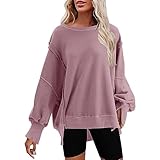 Lieferung Ohne Bestellung Sweatshirt Damen Ohne Kapuze Pullover Übergroßes Damen Sweatshirt Mit Rundhalsausschnitt Einfarbig Seitenschlitz Langärmlig Pullover Lockere Passform Damen Pullover R