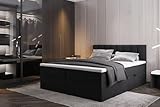 TRADA Boxspringbett mit Bettkästen und Bonell Matratze H3 - Elegant Bett Palermo mit Matratze und Topper - Schwarz - 180 x 200