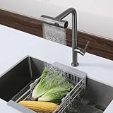Armatur Küche mit ausziehbarer Brause Wasserfall Küchenarmatur Edelstahl Armatur Küche 1 Loch schwenkbarer Auslauf Einzelgriff Pistole Grau Spültischarmatur Mischbatterie Kü